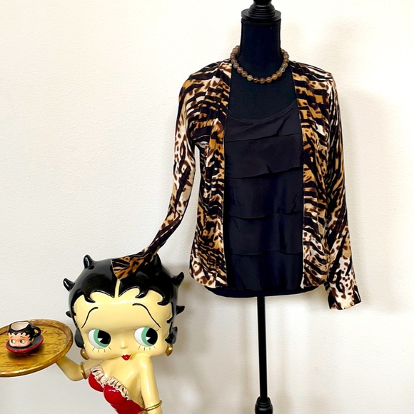 August Silk Animal Print Sweater w/ Attached Top - Picture 2 of 5